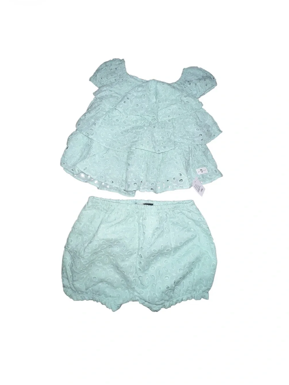 NWT 7 For All Mankind Baby Girl Mint Eyelet Ruffle Top & Shorts Set 18M